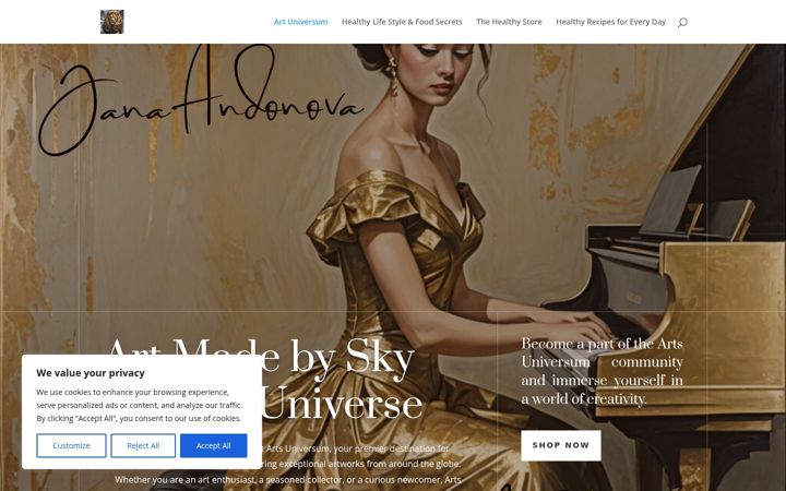 Posnetek zaslona artsuniversum.com