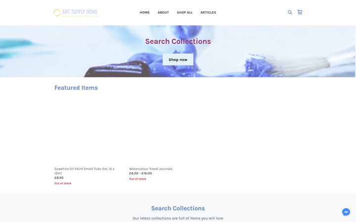 Screenshot stránky artsupplyhome.com
