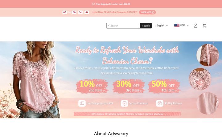 Screenshot of artsweary.com