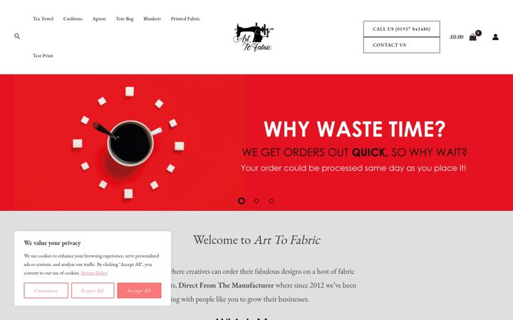 Screenshot van arttofabric.co.uk