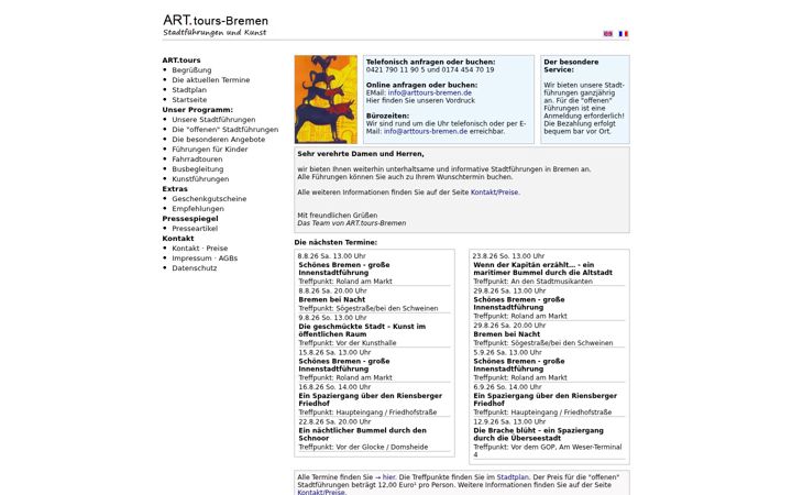 Snímek obrazovky arttours-bremen.de