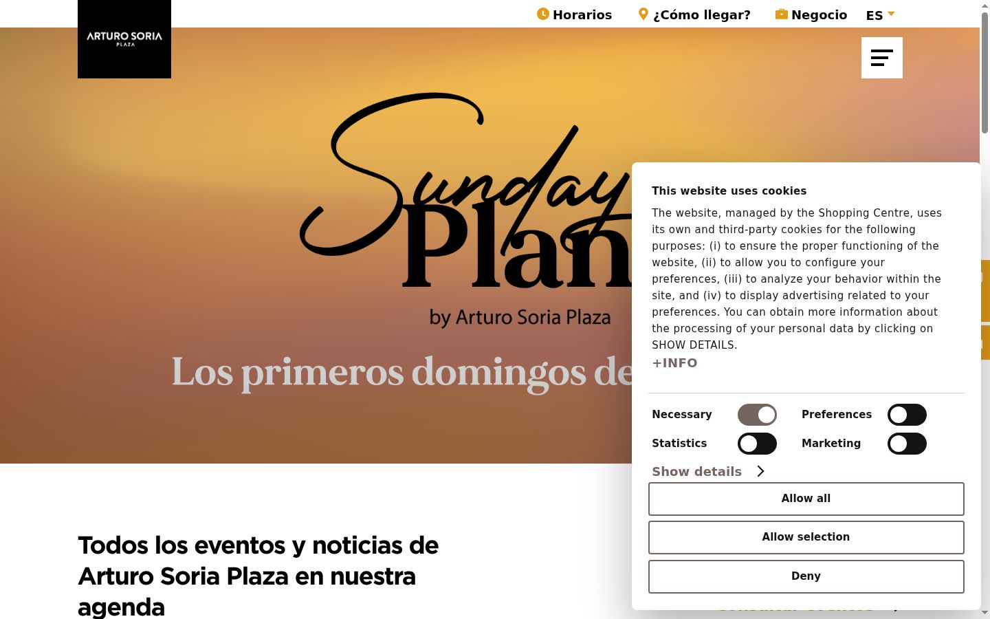 Captura de pantalla del banner de consentimiento mostrado antes de cualquier interacción