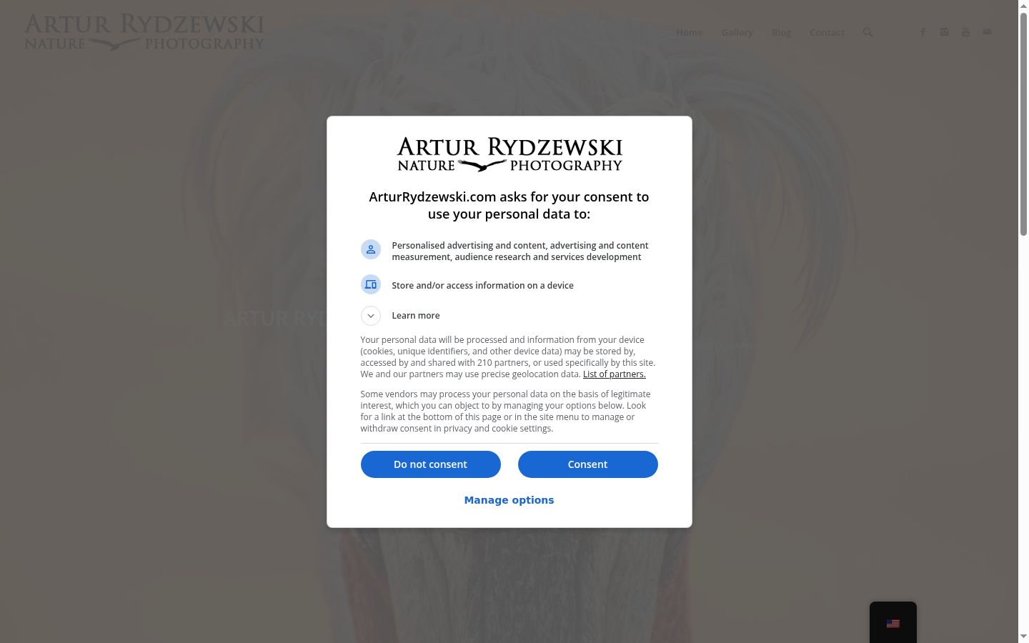 Zrzut ekranu banera zgody wyświetlanego przed jakąkolwiek interakcją