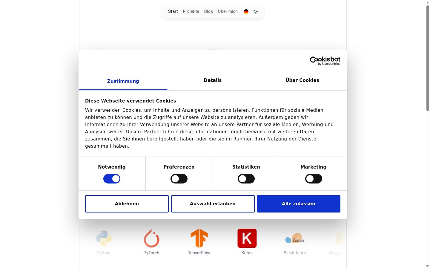 Captura de ecrã do banner de consentimento apresentado antes de qualquer interação