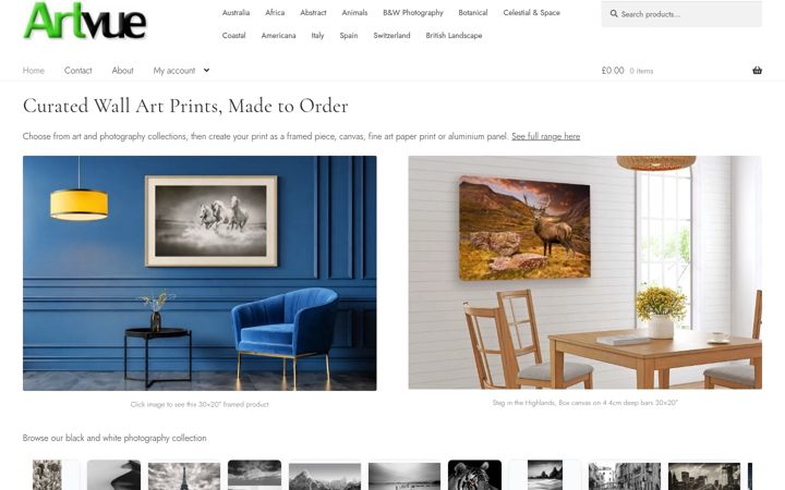 Screenshot of artvue.co.uk