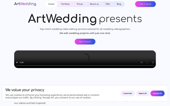 Screenshot of artwedding.video