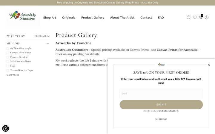 Screenshot of artworksbyfrancine.com.au