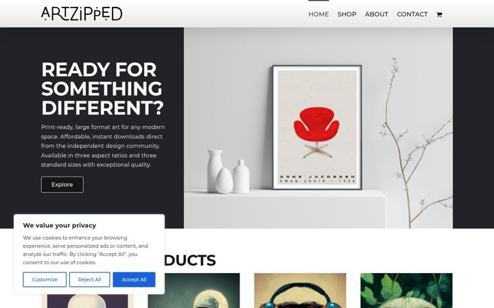 Screenshot van artzipped.com