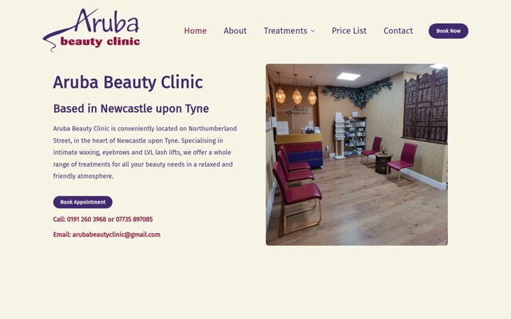 Skärmbild av arubabeautyclinic.co.uk