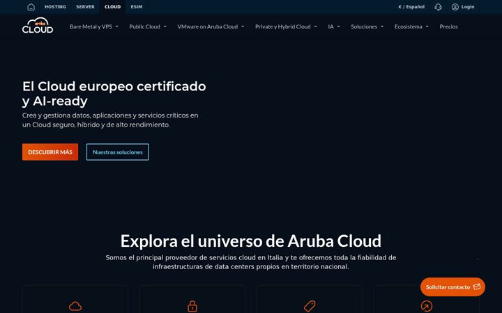 Screenshot of arubacloud.es