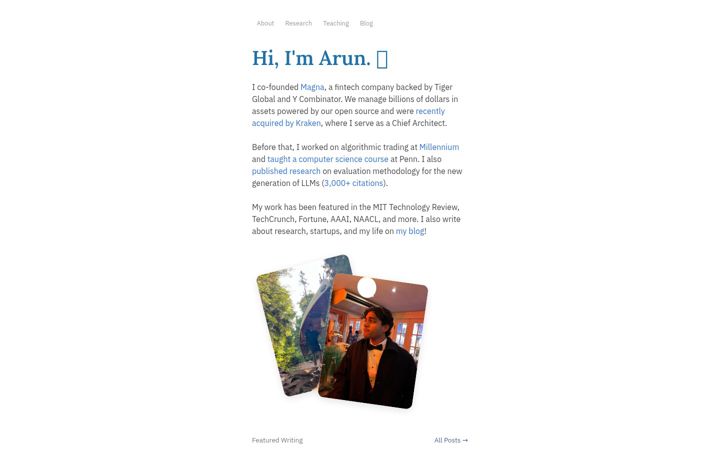 Screenshot of arun.ai