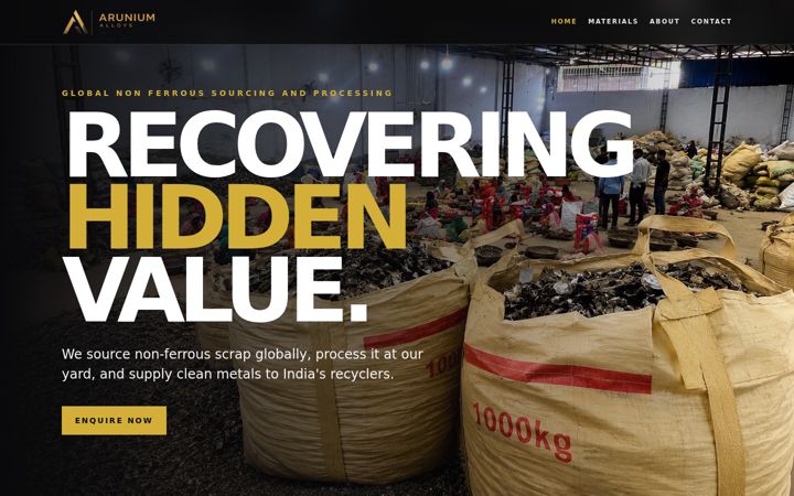 Screenshot of aruniumalloys.com