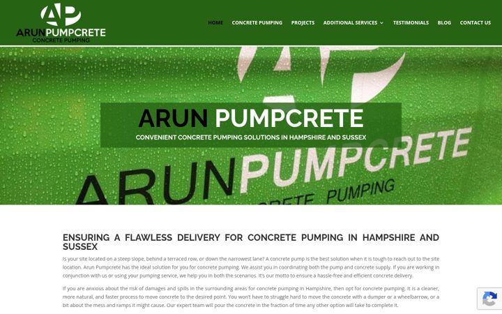 Ekrano kopija arunpumpcrete.co.uk