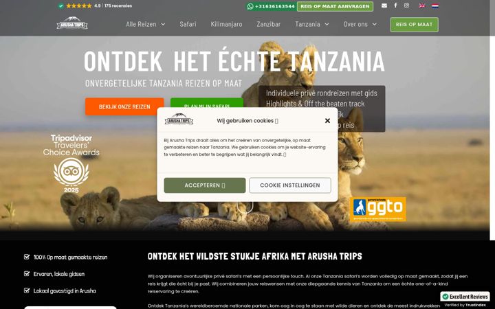 Screenshot of arushatrips.nl