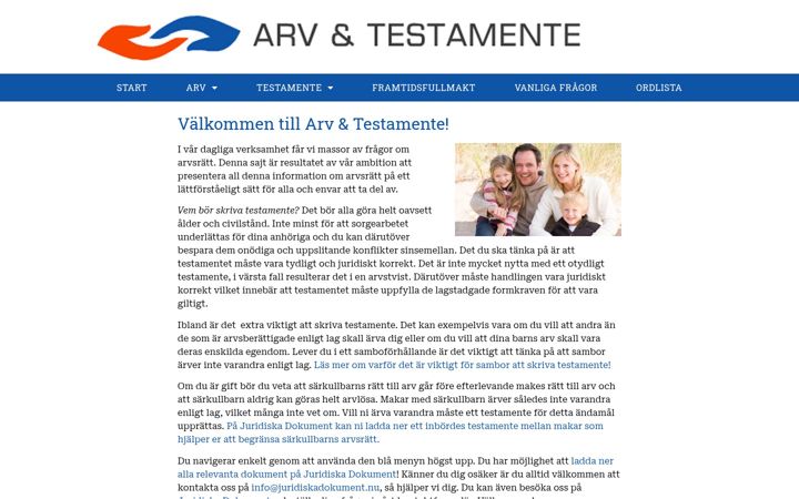 Kuvakaappaus sivustosta arv-testamente.se