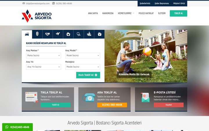 Snímek obrazovky arvedosigorta.com