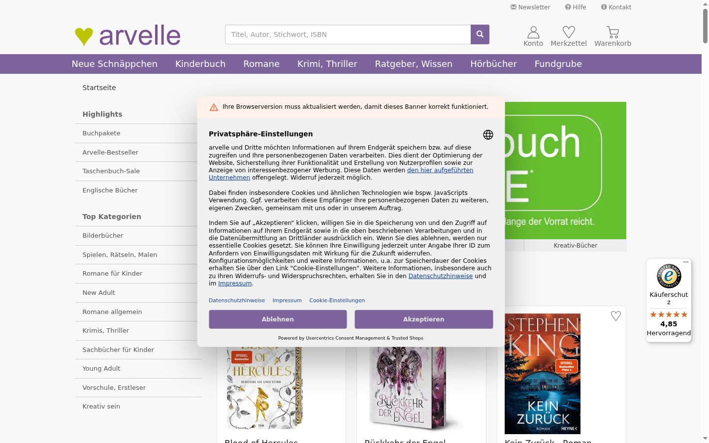Screenshot del banner di consenso mostrato prima di qualsiasi interazione