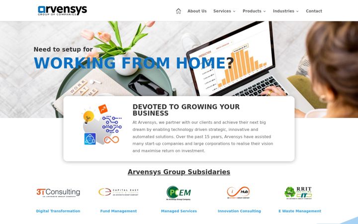 Snímek obrazovky arvensysgroup.com