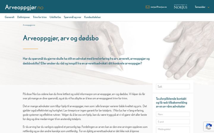 Screenshot of arveoppgjor.no