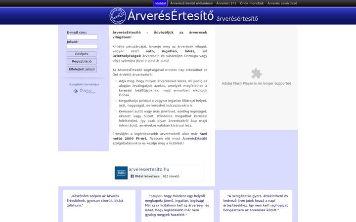 Screenshot of arveresertesito.hu