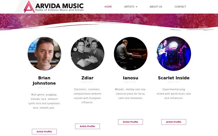 Kuvakaappaus sivustosta arvidamusic.co.uk