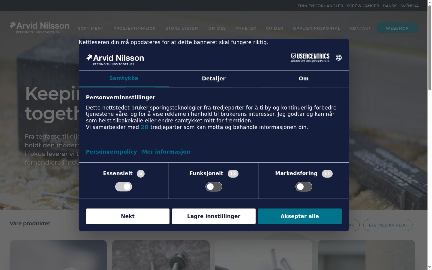 Screenshot del banner di consenso mostrato prima di qualsiasi interazione