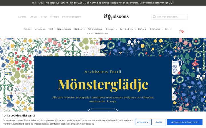 Ekraanipilt saidist arvidssonstextil.se