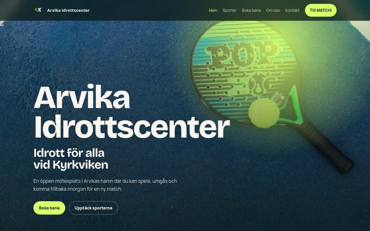 Ekraanipilt saidist arvikaidrottscenter.se