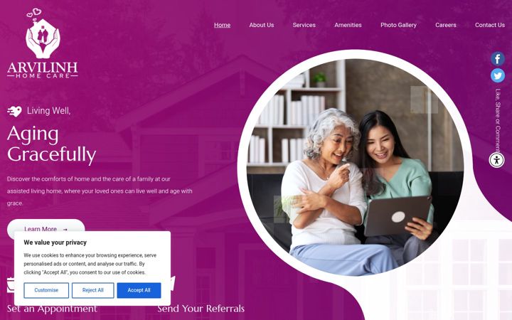 Snímek obrazovky arvilinhhomecare.com