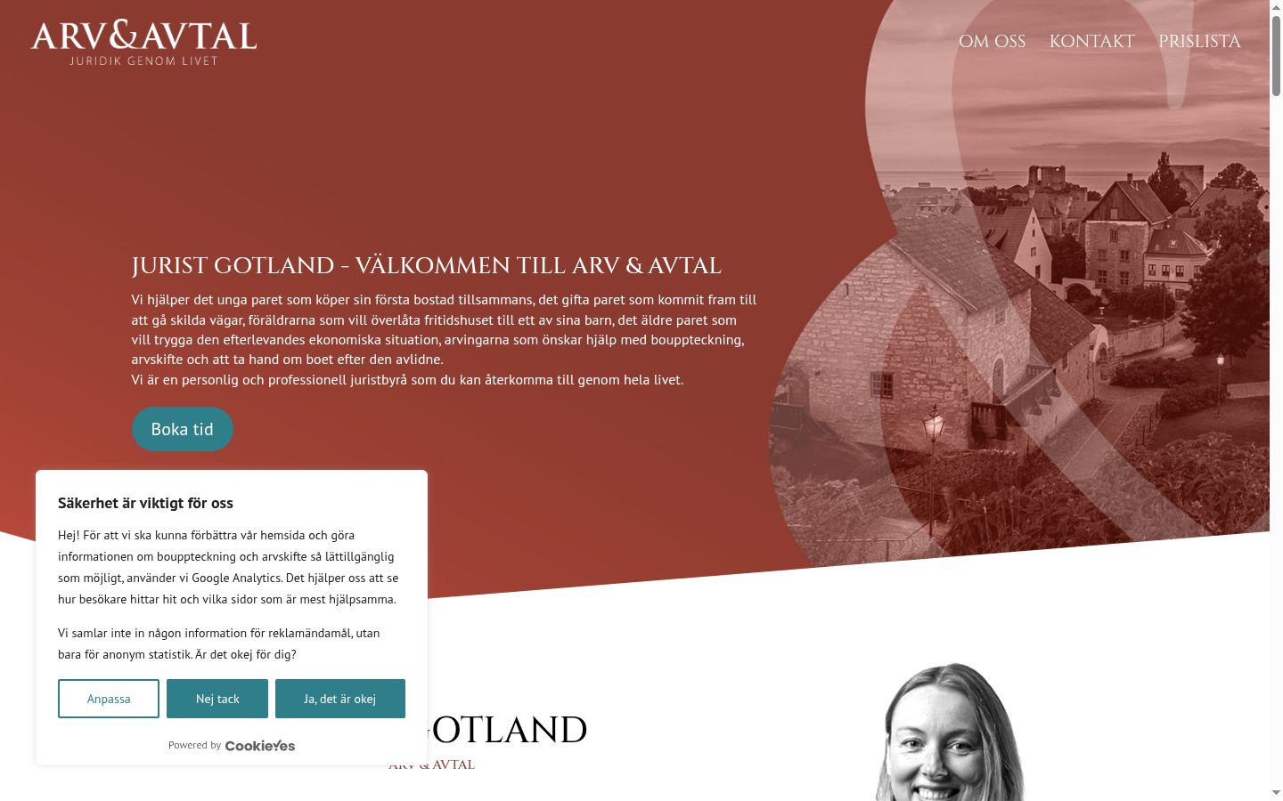 Skärmbild av samtyckesbannern som visades före någon interaktion