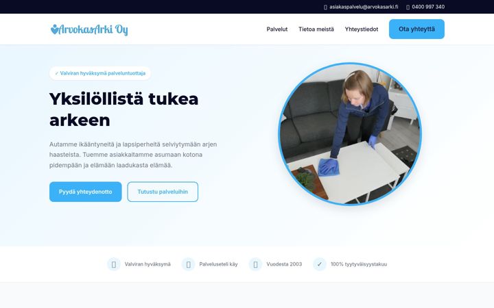 Skjámynd af arvokasarki.fi