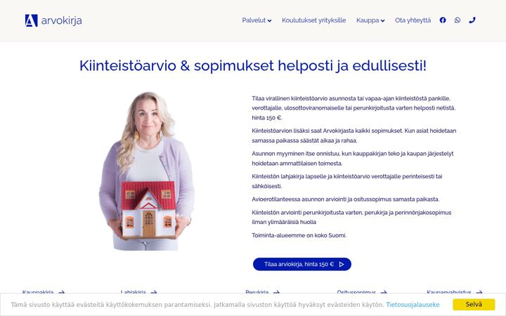 Screenshot of arvokirja.fi