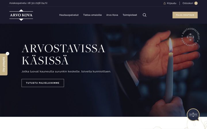 Screenshot of arvokova.fi