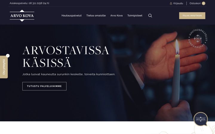 Skjámynd af arvokovaoy.fi