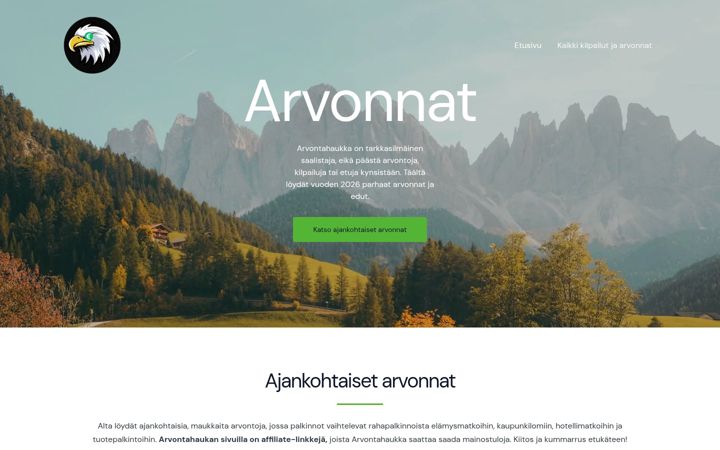 Skärmbild av arvontahaukka.fi
