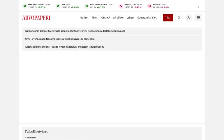 Screenshot of arvopaperi.fi