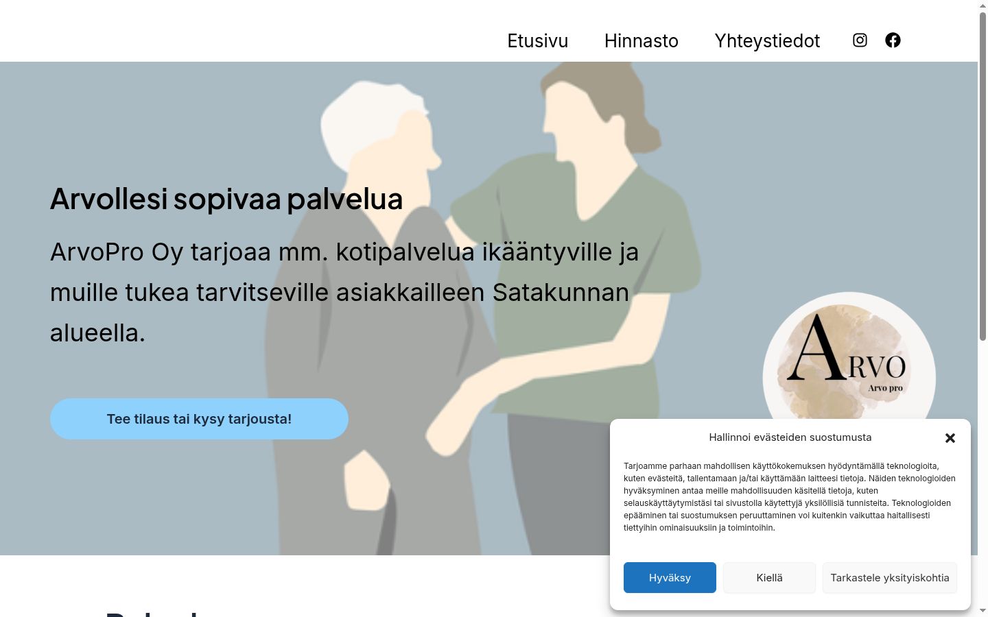 Skärmbild av samtyckesbannern som visades före någon interaktion