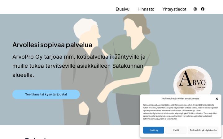 Skärmbild av arvopro.fi