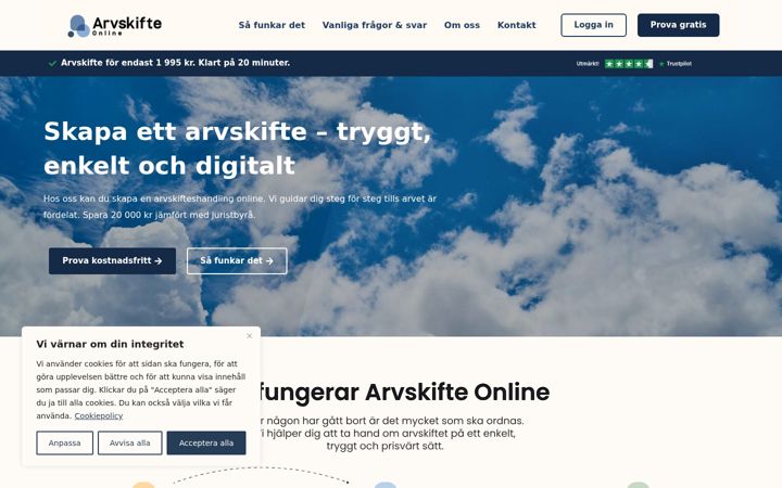 Ekrano kopija arvskifte-online.se