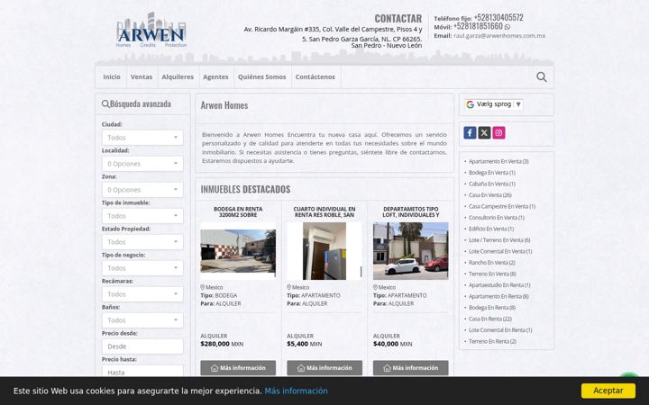 Ekraanipilt saidist arwenhomes.com