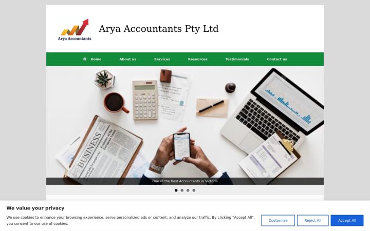 Screenshot of aryaaccountants.com.au