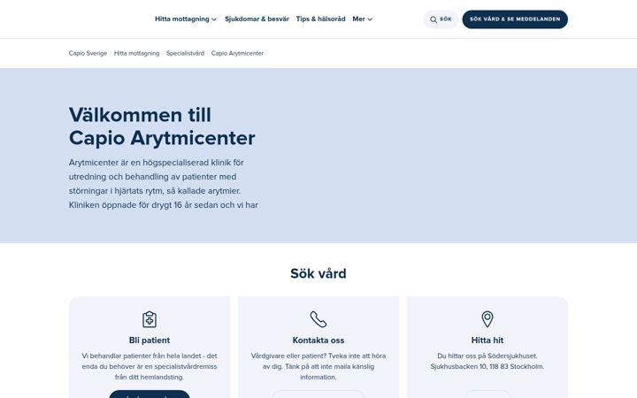 Screenshot of arytmicenter.se