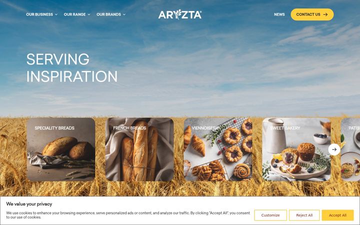 Screenshot di aryzta.co.uk