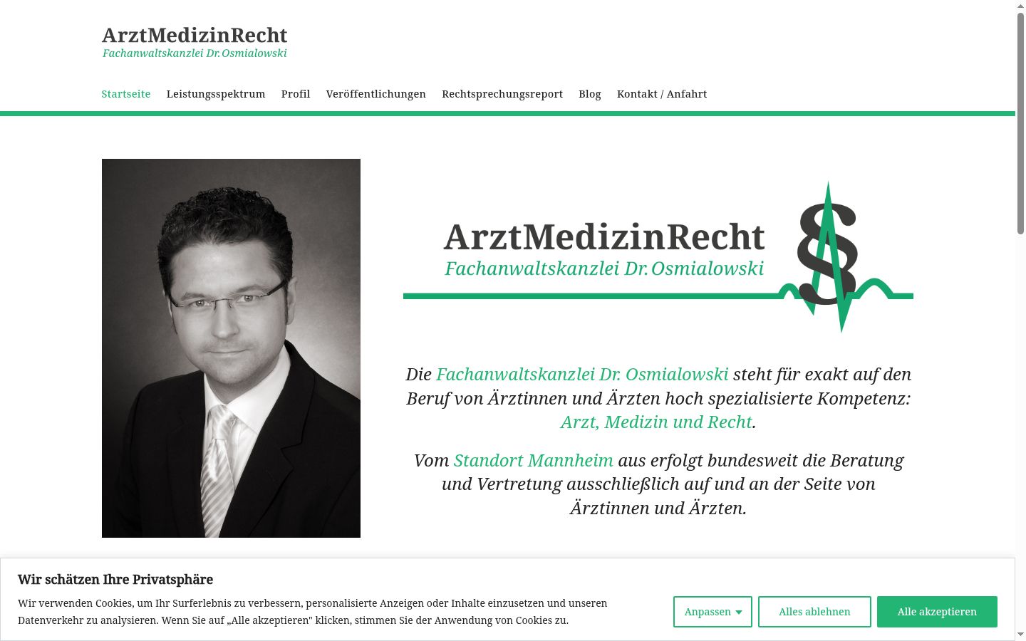 Screenshot des Einwilligungsbanners vor jeglicher Interaktion