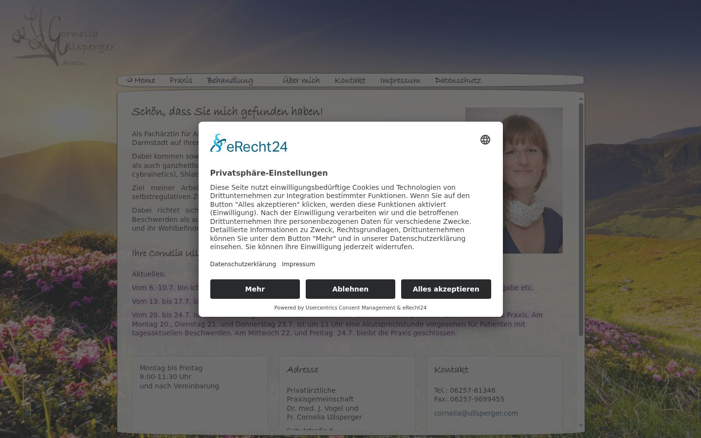 Screenshot des Einwilligungsbanners vor jeglicher Interaktion