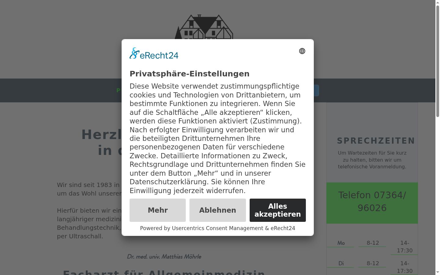 Screenshot des Einwilligungsbanners vor jeglicher Interaktion