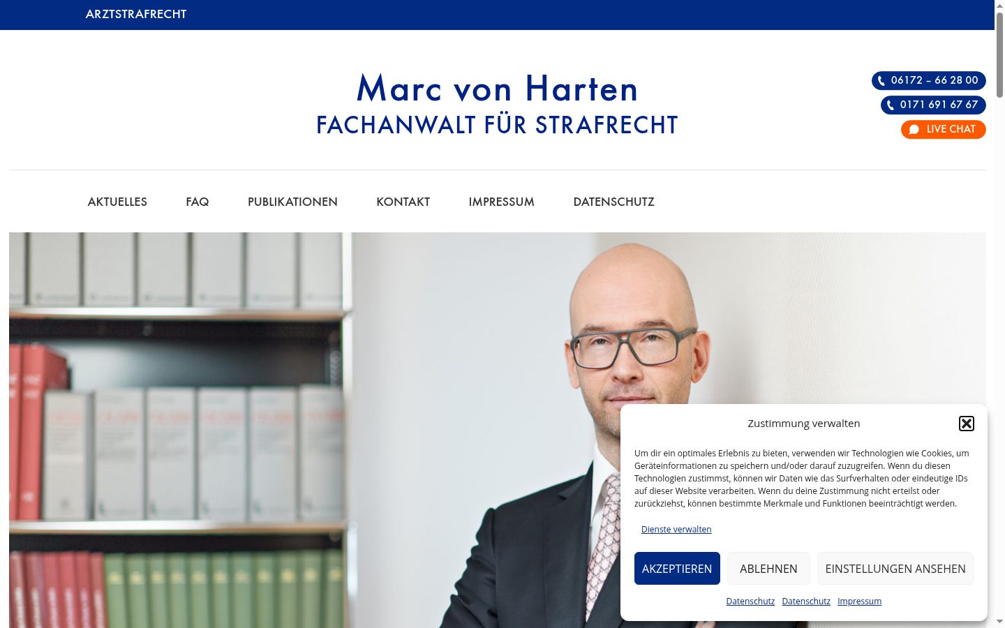 Screenshot des Einwilligungsbanners vor jeglicher Interaktion