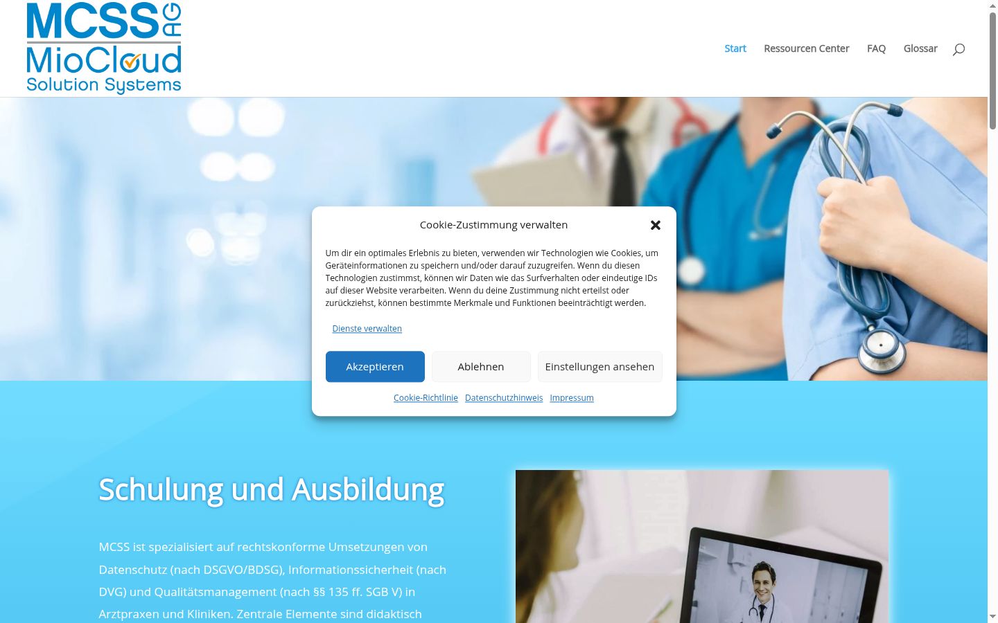 Screenshot des Einwilligungsbanners vor jeglicher Interaktion