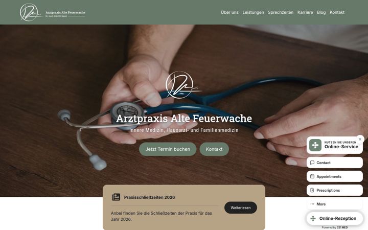 Snímek obrazovky arztpraxis-alte-feuerwache.de