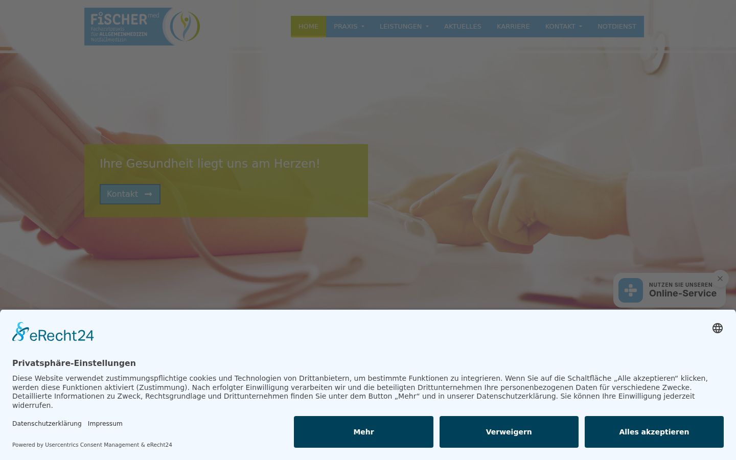 Screenshot des Einwilligungsbanners vor jeglicher Interaktion